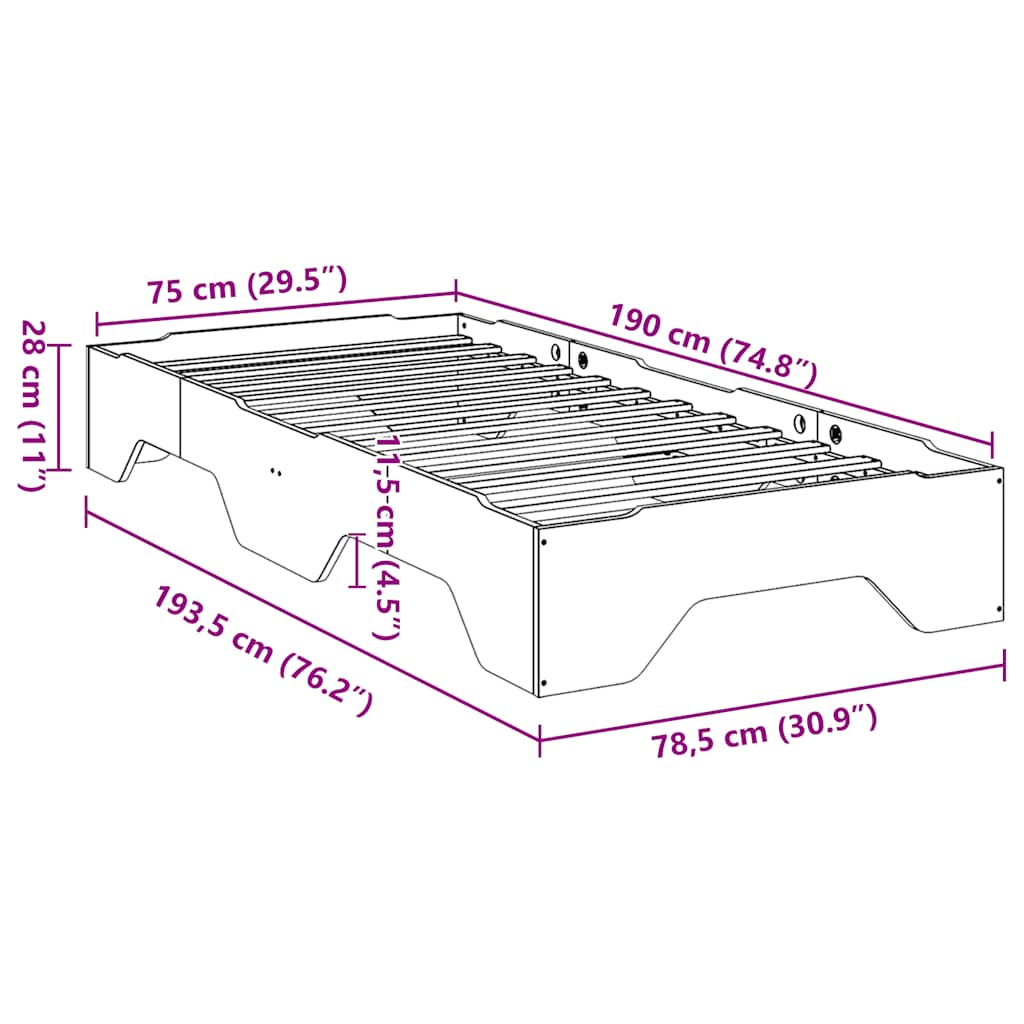 Bed Frame No Mattress Stackable Wax Brown 75x190 cm Small Single Solid Wood