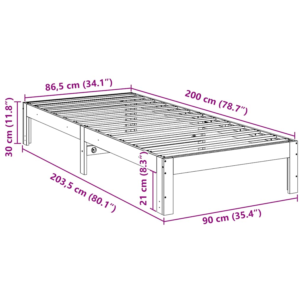 Bed Frame without Mattress White 90x200 cm Solid Wood Pine