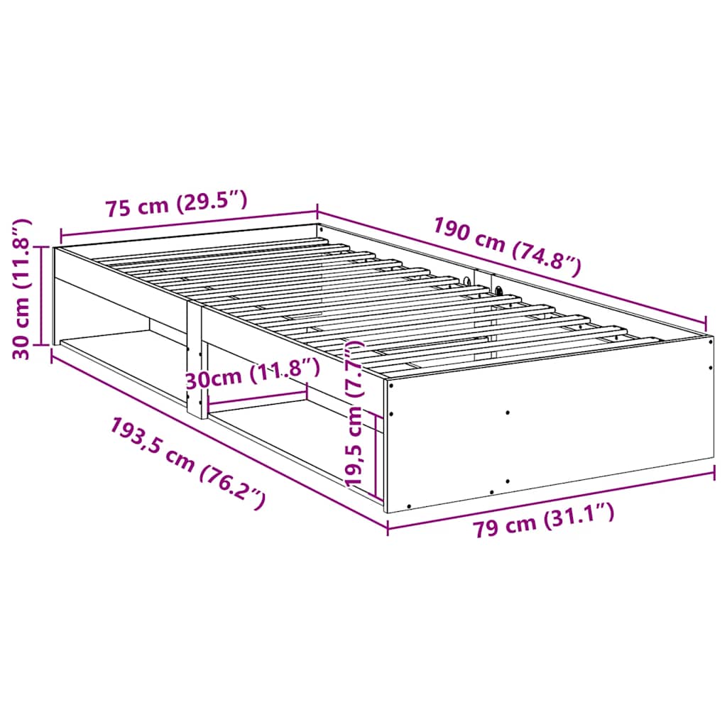 Day Bed without Mattress White 75x190 cm Solid Wood Pine