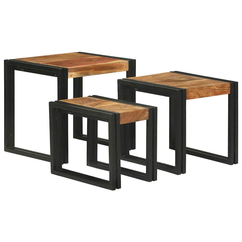 Nesting Table 3 pcs Solid acacia wood and a metal