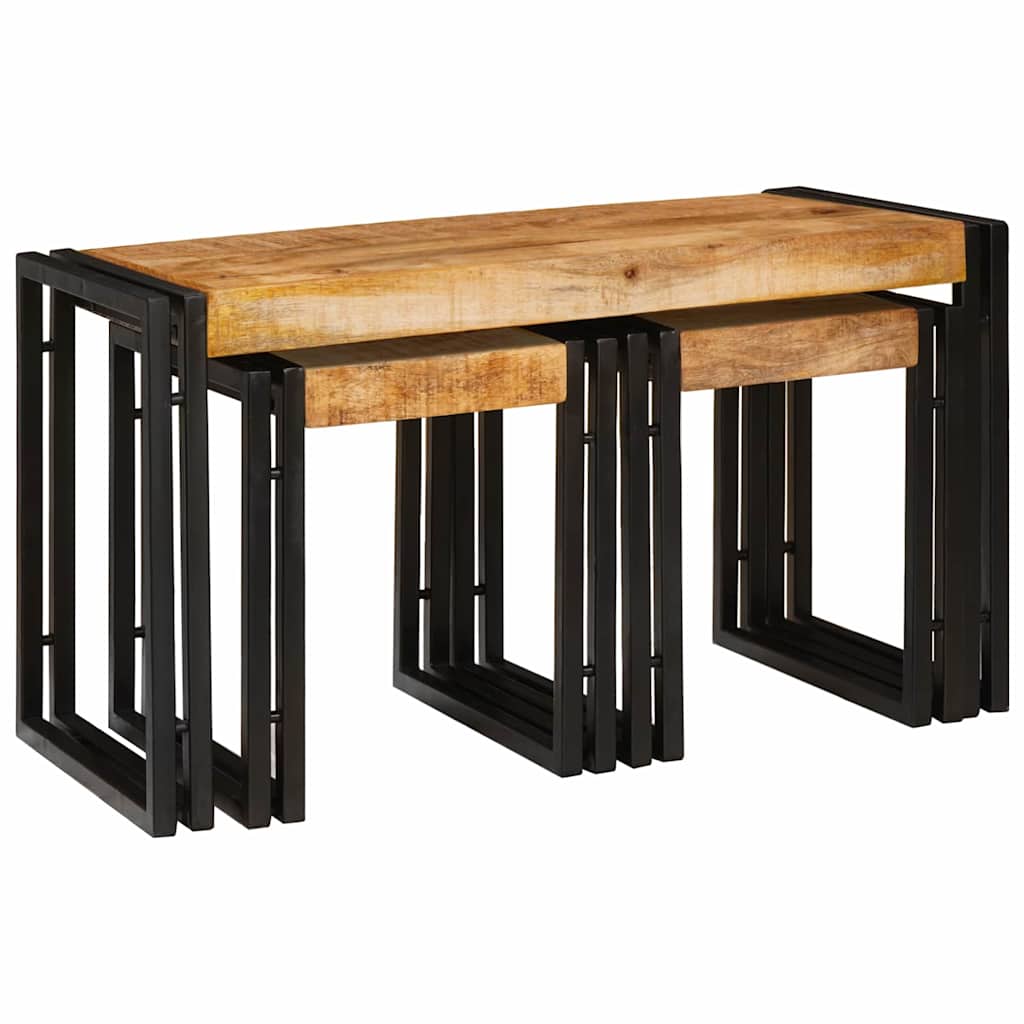 Nesting Table 3 pcs Solid rough mango wood and a metal