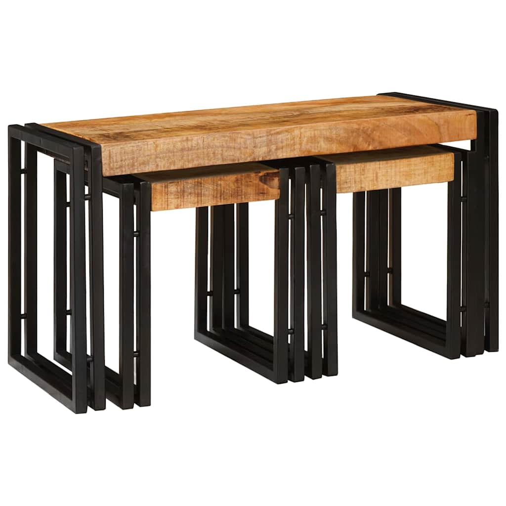 Nesting Table 3 pcs Solid rough mango wood and a metal