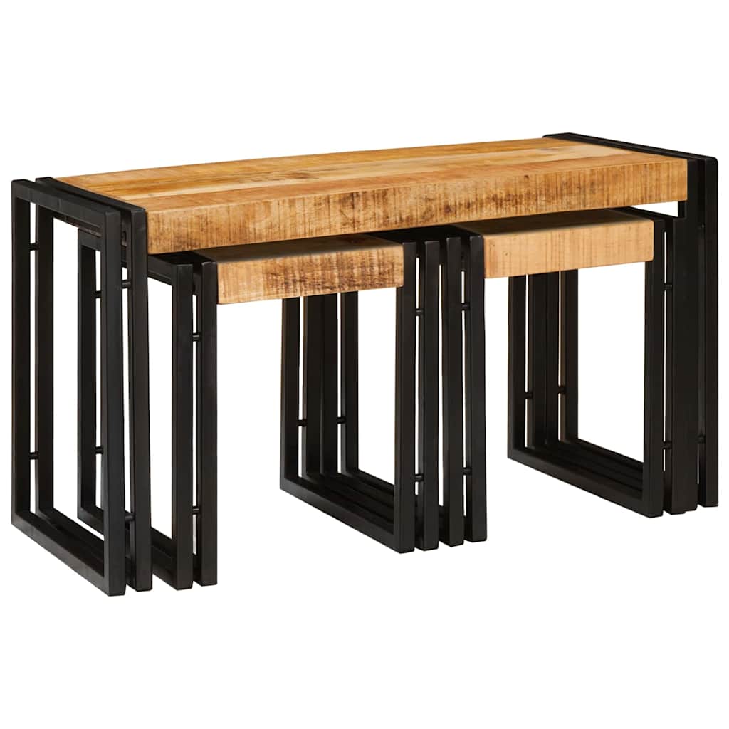 Nesting Table 3 pcs Solid rough mango wood and a metal