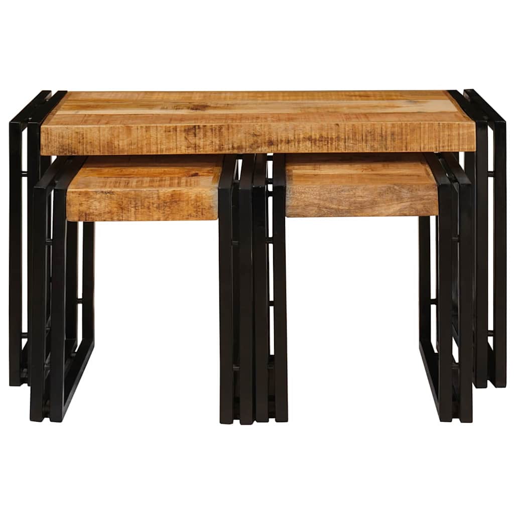 Nesting Table 3 pcs Solid rough mango wood and a metal