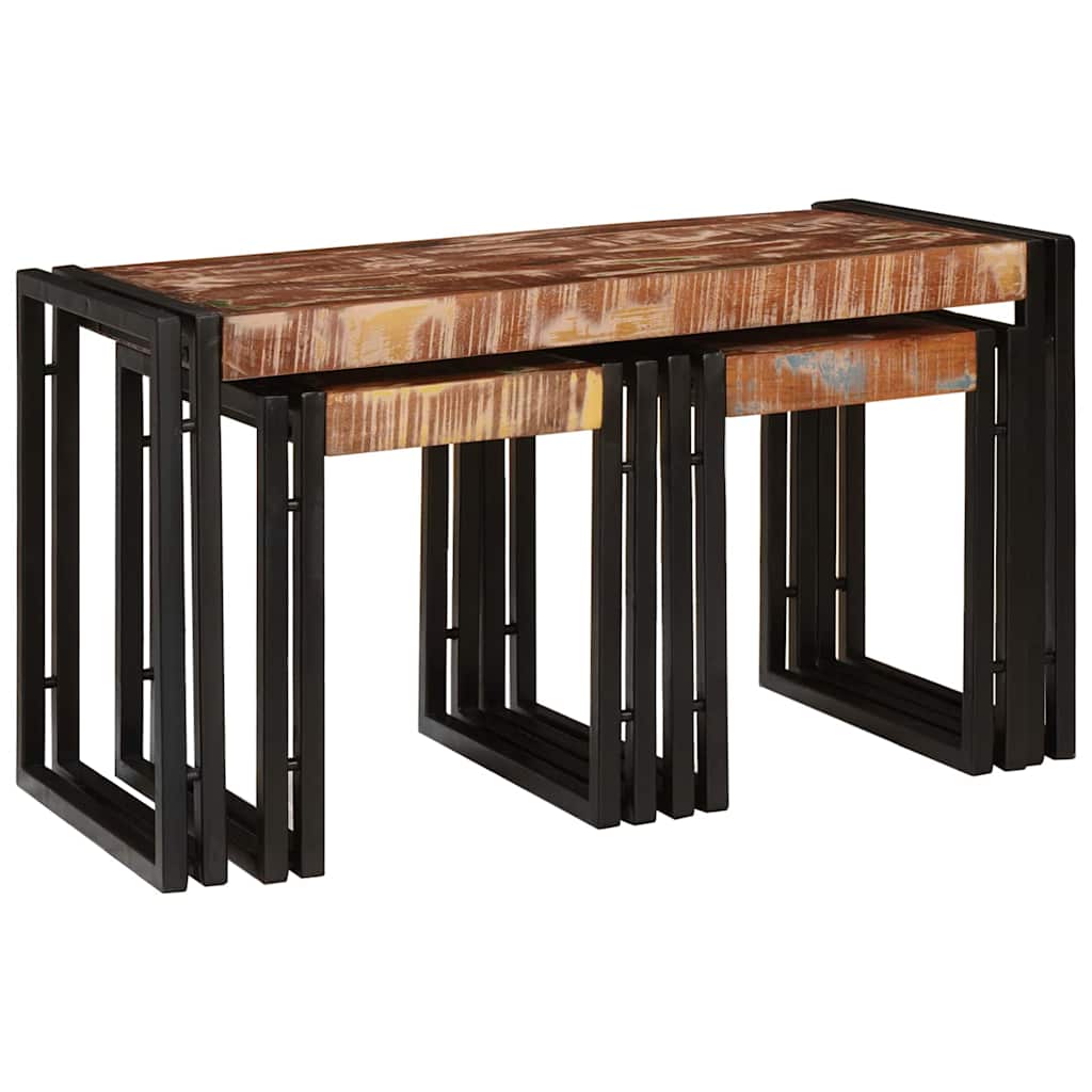 Nesting Table 3 pcs Brown and black Solid reclaimed wood