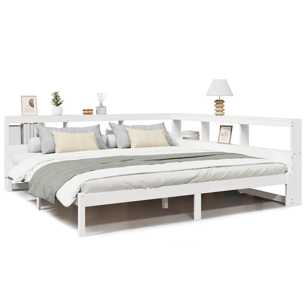 Bookcase Bed without Mattress White 200x200 cm Solid Wood Pine