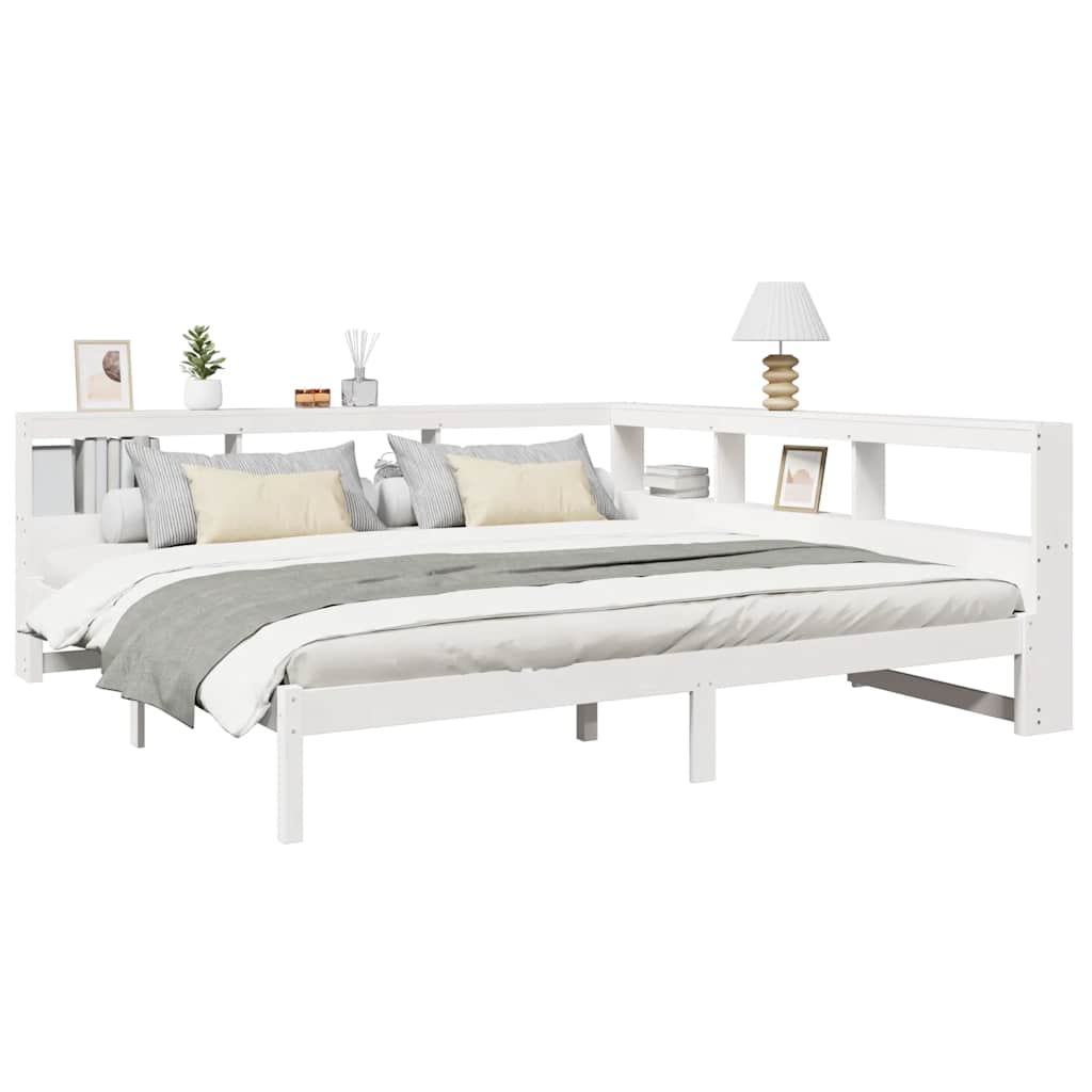 Bookcase Bed without Mattress White 200x200 cm Solid Wood Pine