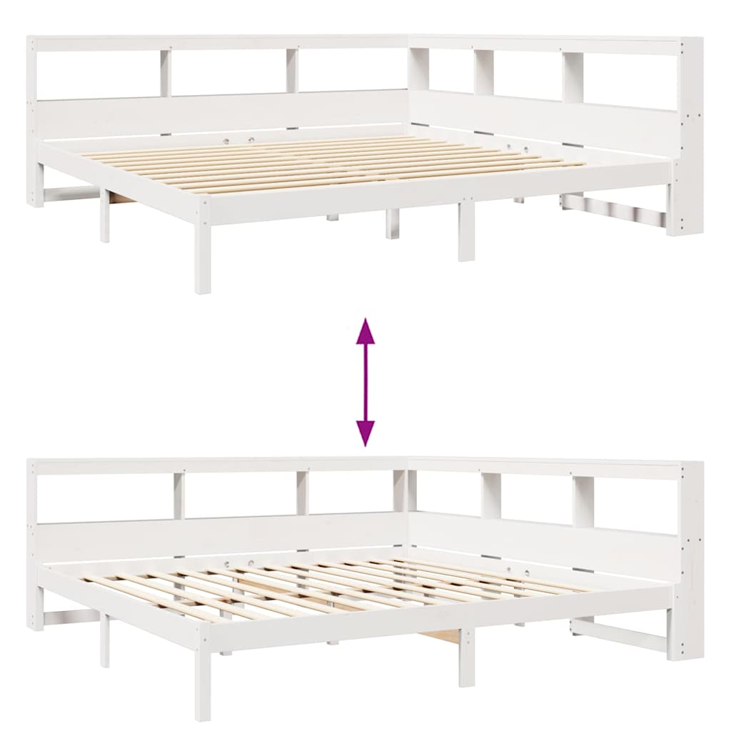 Bookcase Bed without Mattress White 200x200 cm Solid Wood Pine
