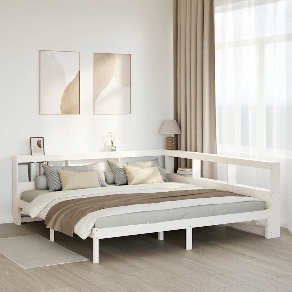 Bookcase Bed without Mattress White 200x200 cm Solid Wood Pine