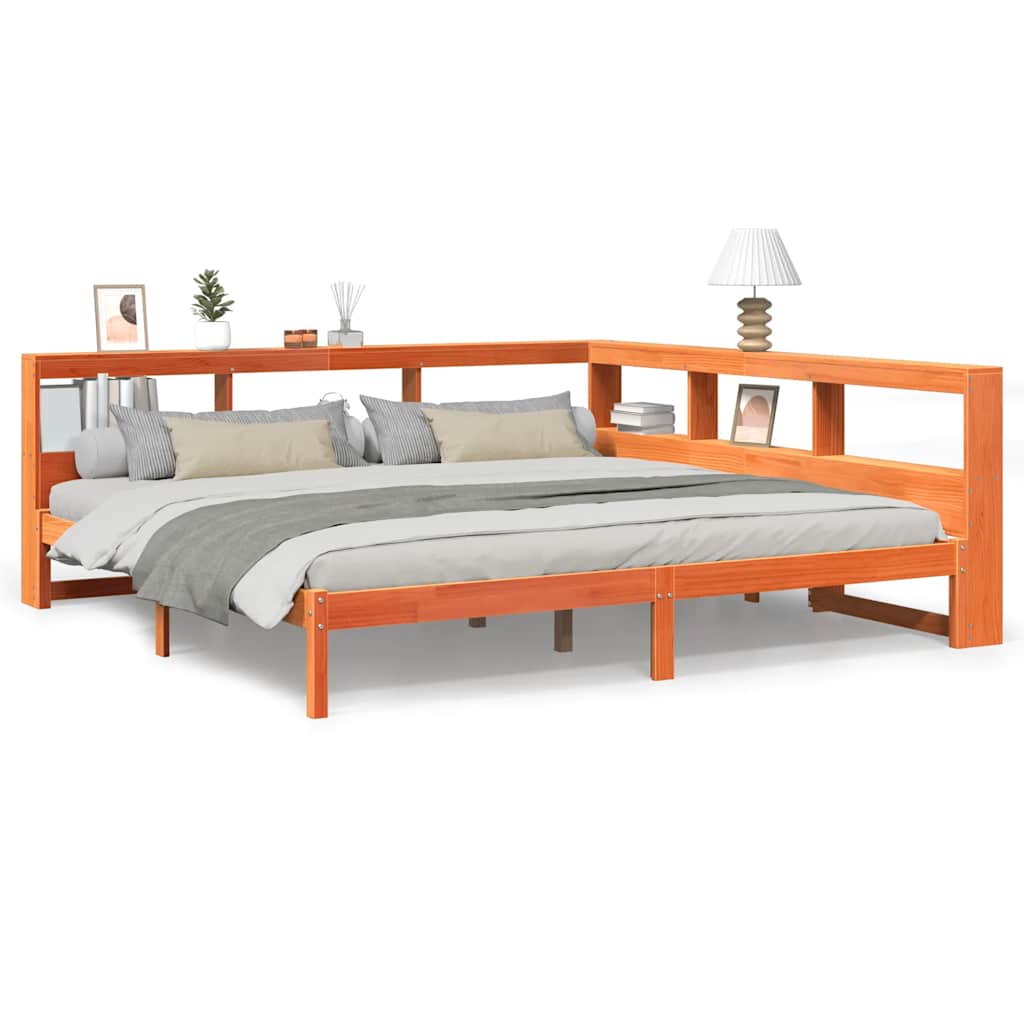 Bookcase Bed without Mattress Wax Brown 200x200 cm Solid Wood Pine