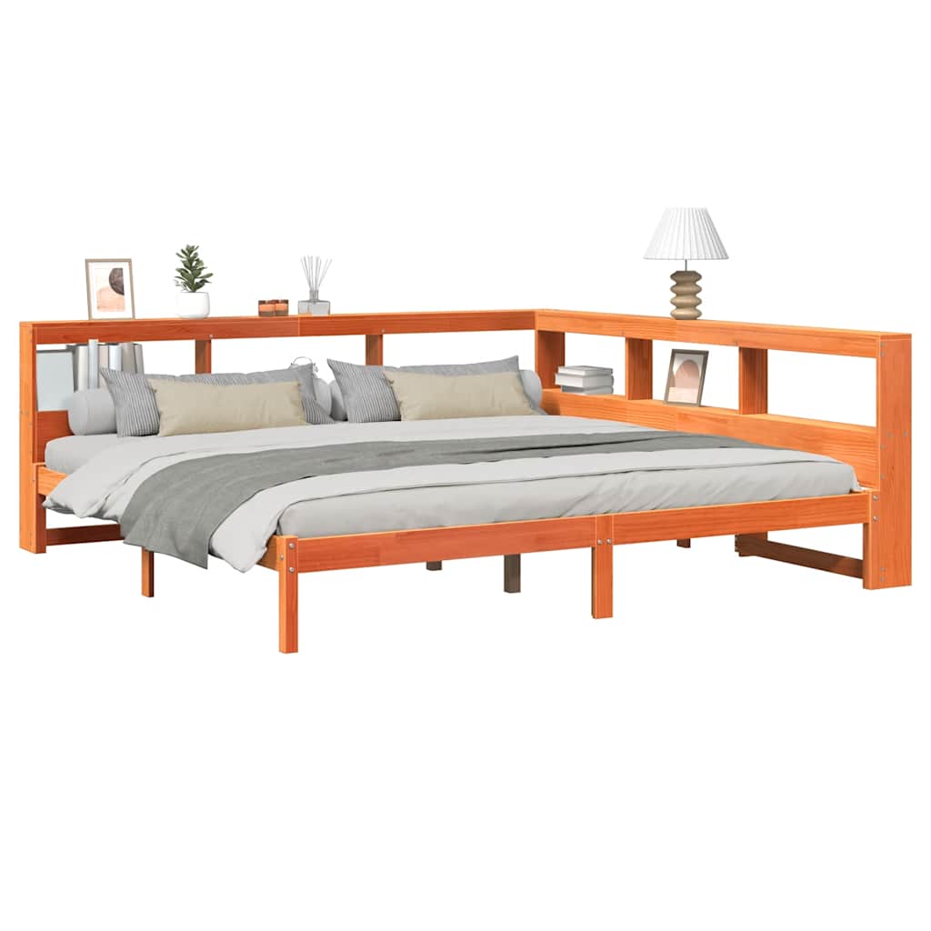 Bookcase Bed without Mattress Wax Brown 200x200 cm Solid Wood Pine