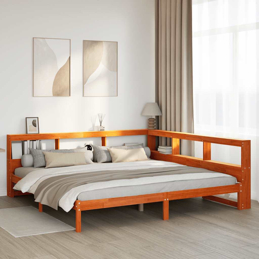 Bookcase Bed without Mattress Wax Brown 200x200 cm Solid Wood Pine