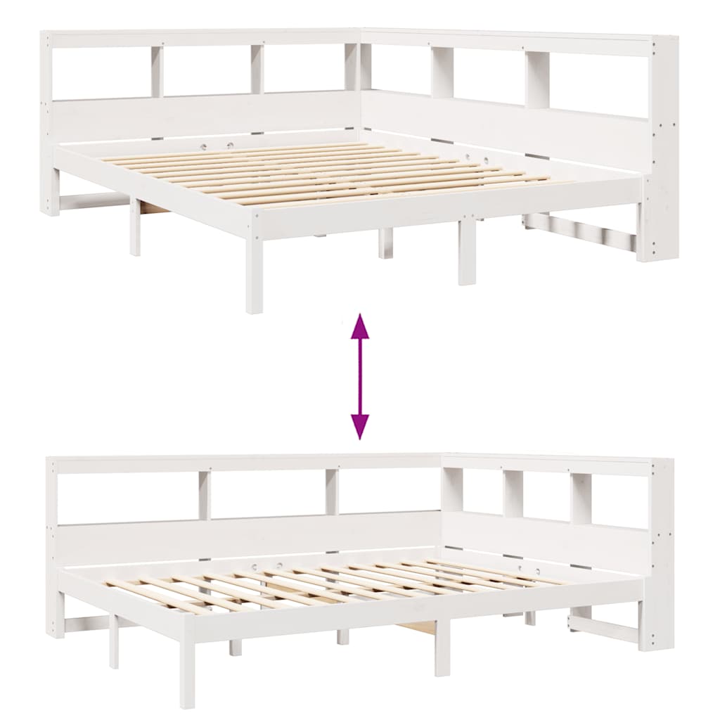 Bookcase Bed without Mattress White 160x200 cm Solid Wood Pine