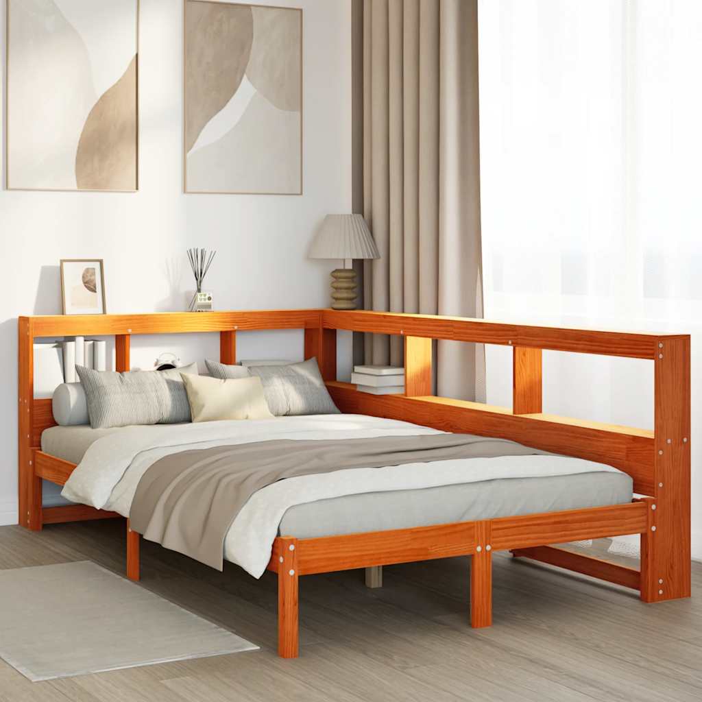 Bookcase Bed without Mattress Wax Brown 120x200 cm Solid Wood Pine