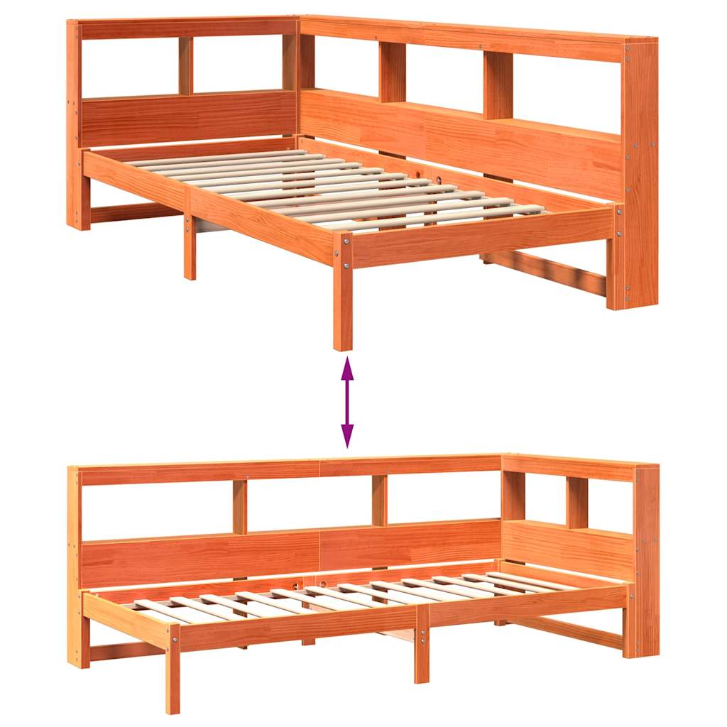 Bookcase Bed without Mattress Wax Brown 100x200 cm Solid Wood Pine