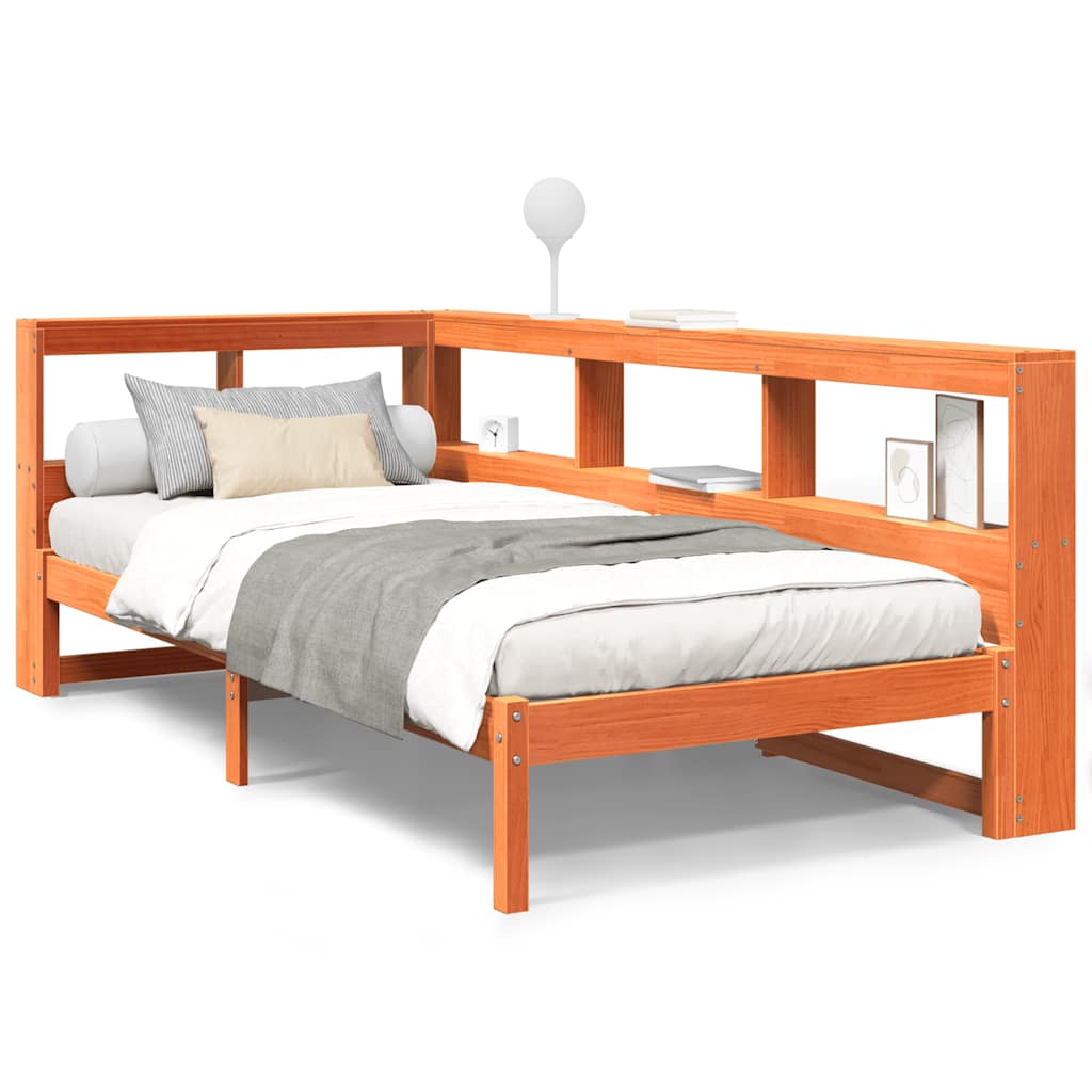 Bookcase Bed without Mattress Wax Brown 90x200 cm Solid Wood Pine