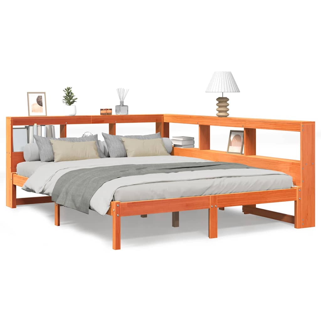 Bookcase Bed without Mattress Wax Brown 140x190 cm Solid Wood Pine