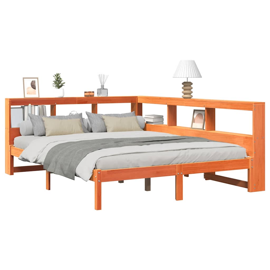 Bookcase Bed without Mattress Wax Brown 140x190 cm Solid Wood Pine