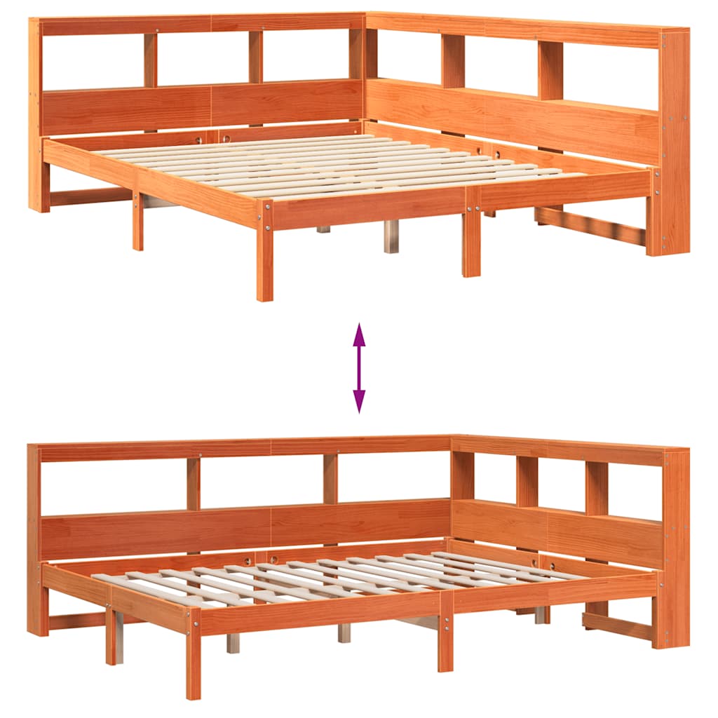 Bookcase Bed without Mattress Wax Brown 140x190 cm Solid Wood Pine