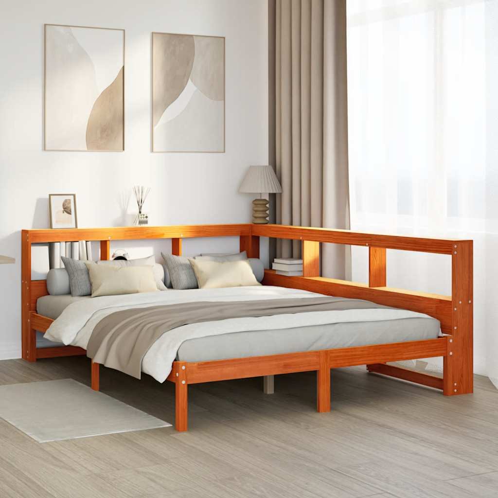 Bookcase Bed without Mattress Wax Brown 140x190 cm Solid Wood Pine