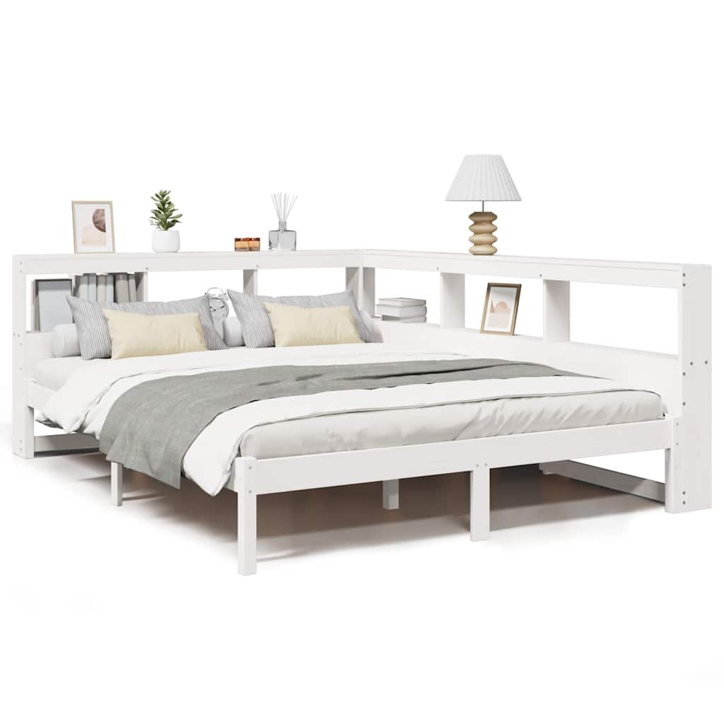 Bookcase Bed without Mattress White 135x190 cm Solid Wood Pine