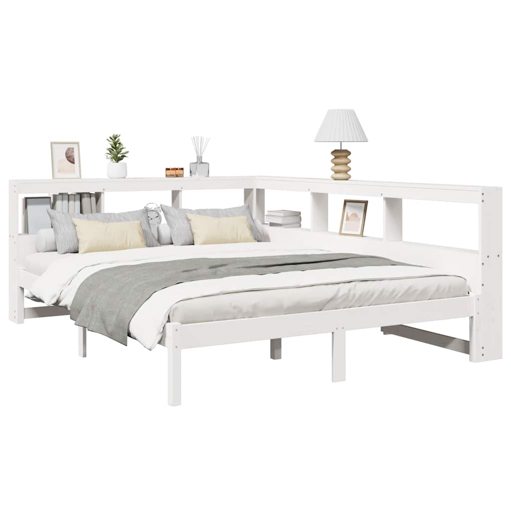Bookcase Bed without Mattress White 135x190 cm Solid Wood Pine