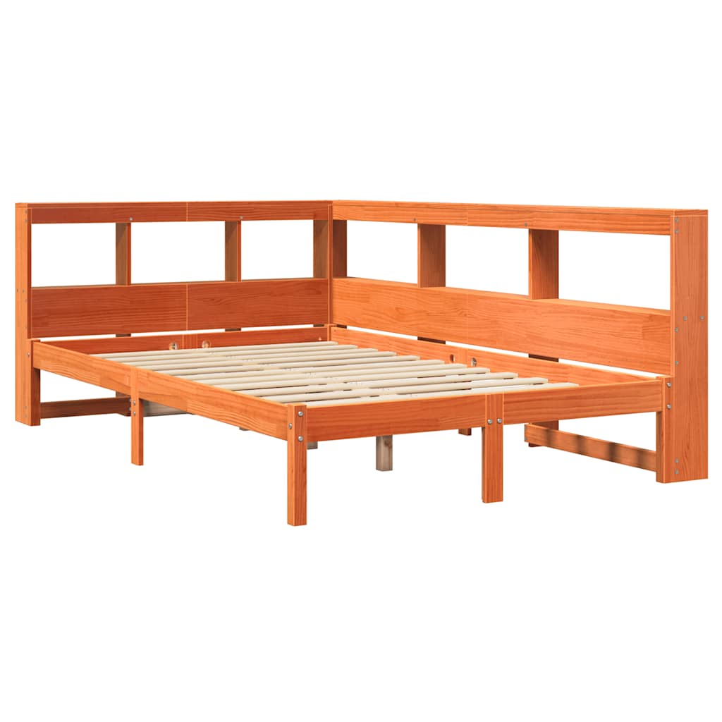 Bookcase Bed without Mattress Wax Brown 135x190 cm Solid Wood Pine