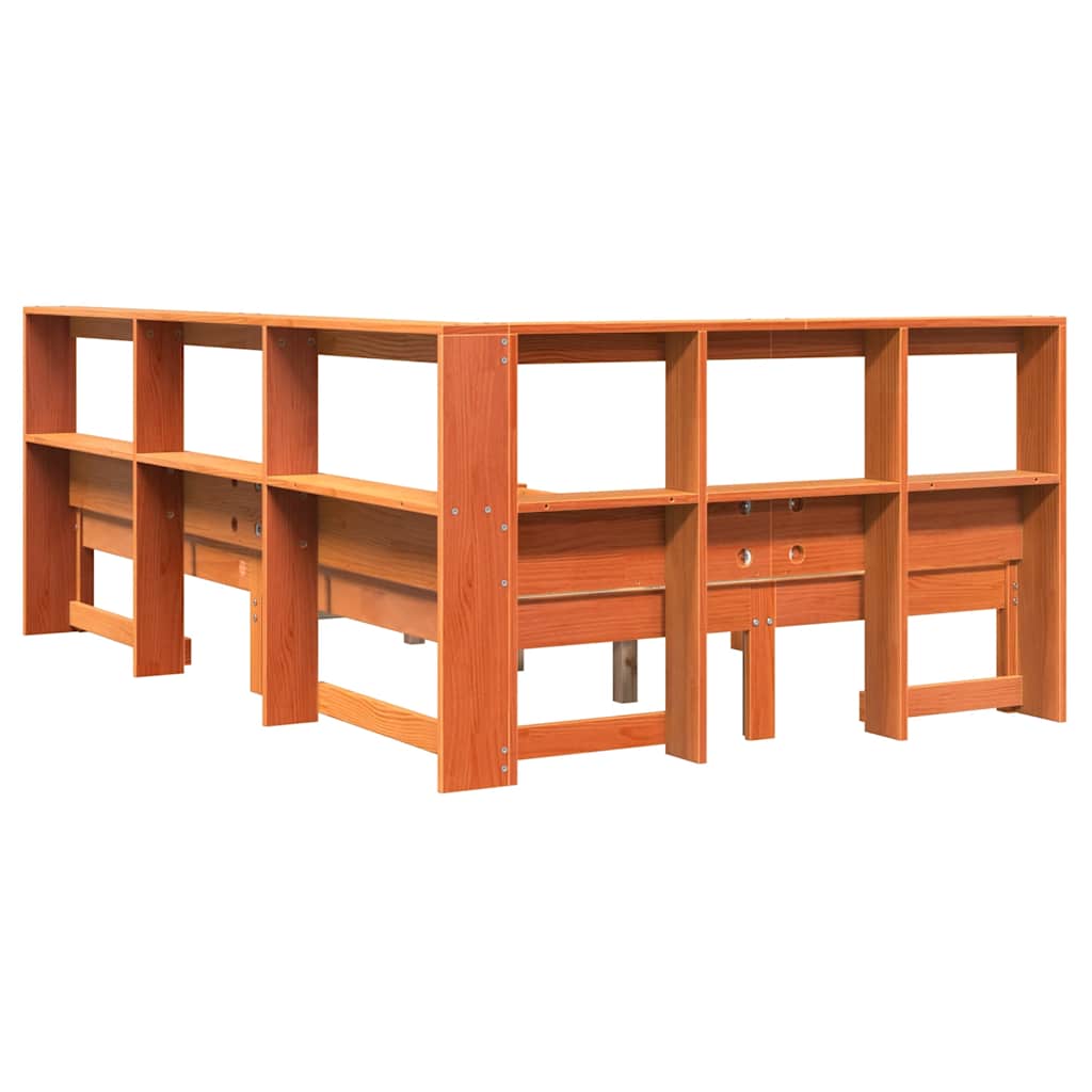 Bookcase Bed without Mattress Wax Brown 135x190 cm Solid Wood Pine