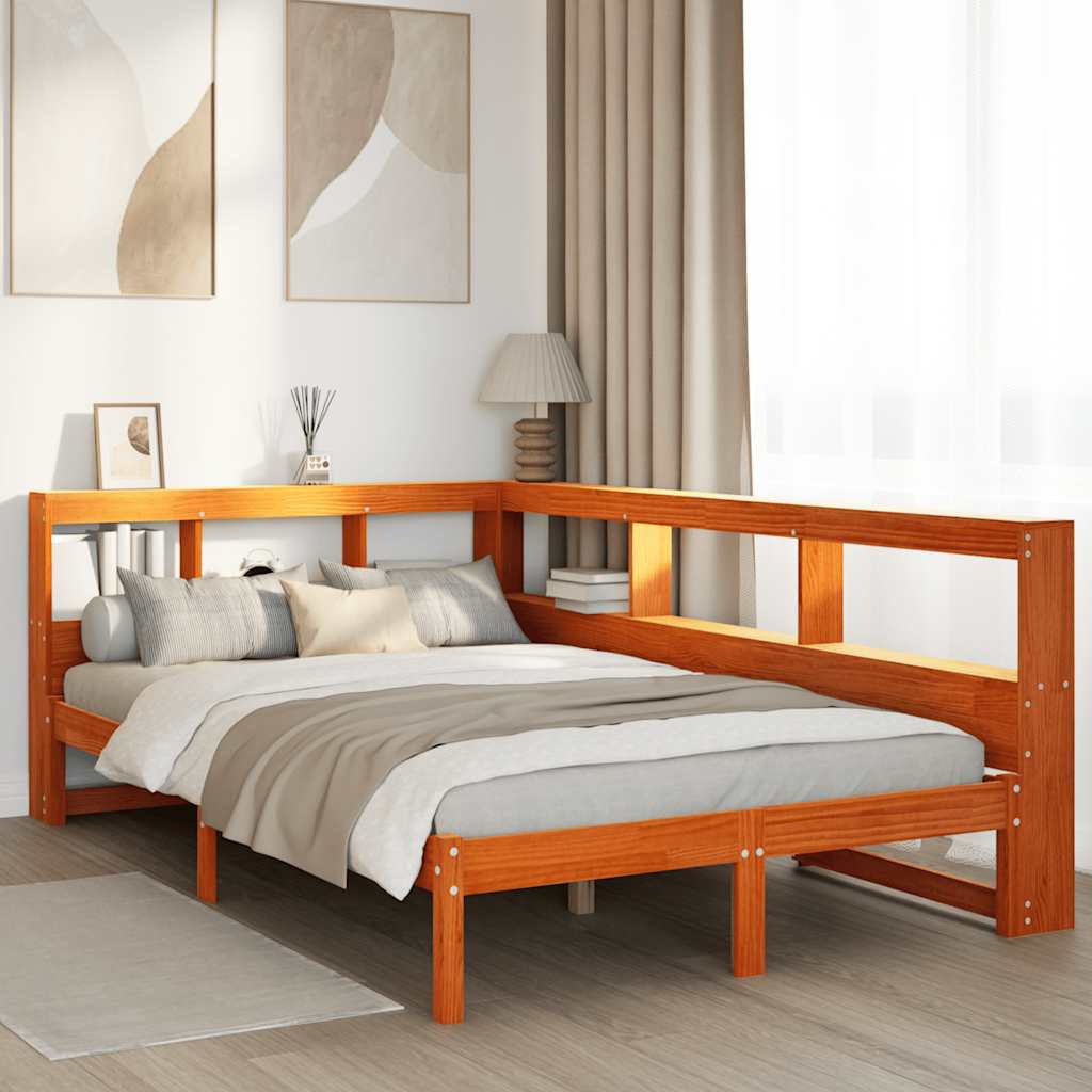 Bookcase Bed without Mattress Wax Brown 135x190 cm Solid Wood Pine