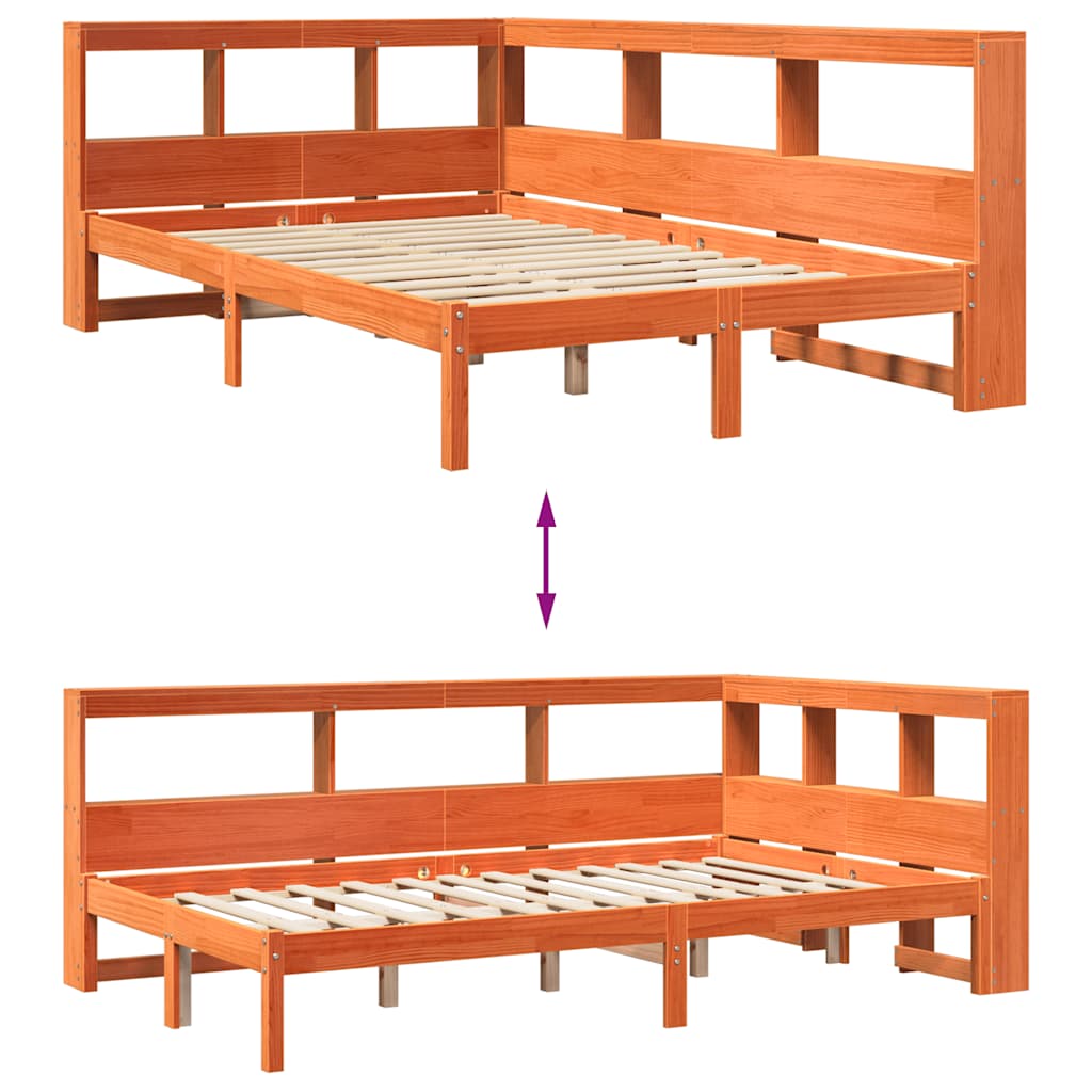 Bookcase Bed without Mattress Wax Brown 120x190 cm Solid Wood Pine