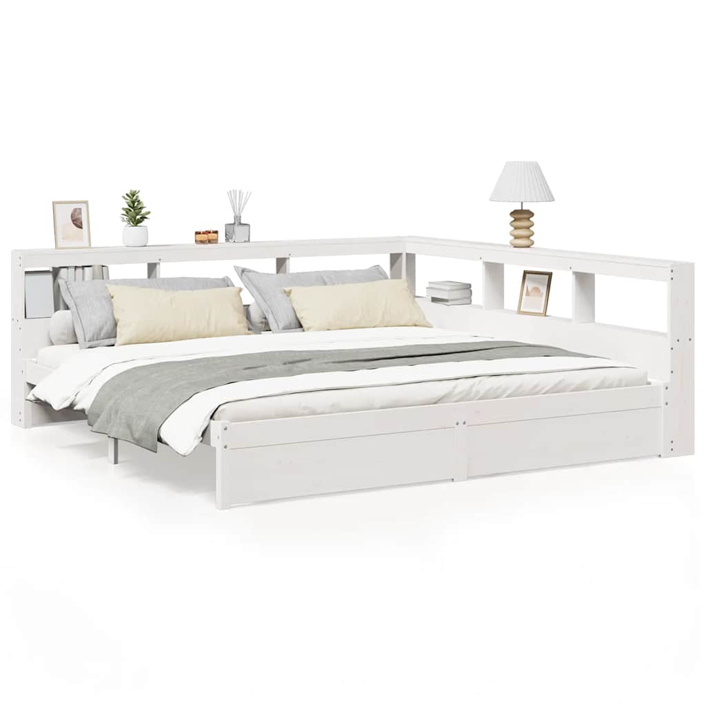 Bookcase Bed without Mattress White 200x200 cm Solid Wood Pine