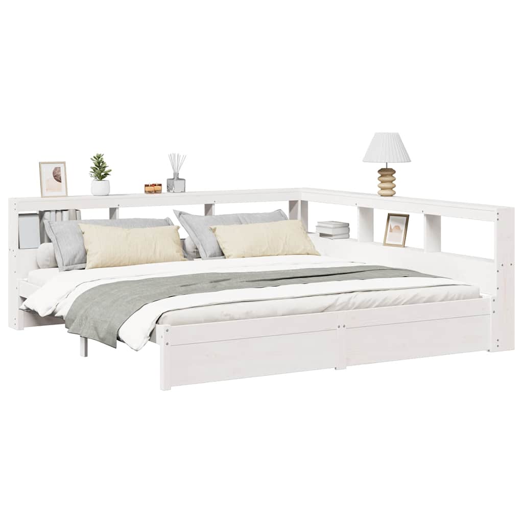 Bookcase Bed without Mattress White 200x200 cm Solid Wood Pine