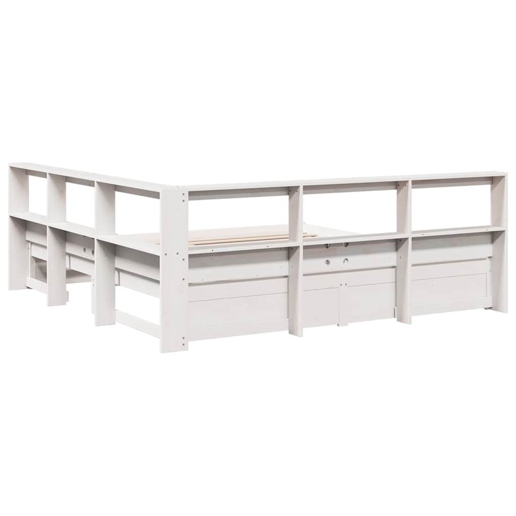 Bookcase Bed without Mattress White 200x200 cm Solid Wood Pine