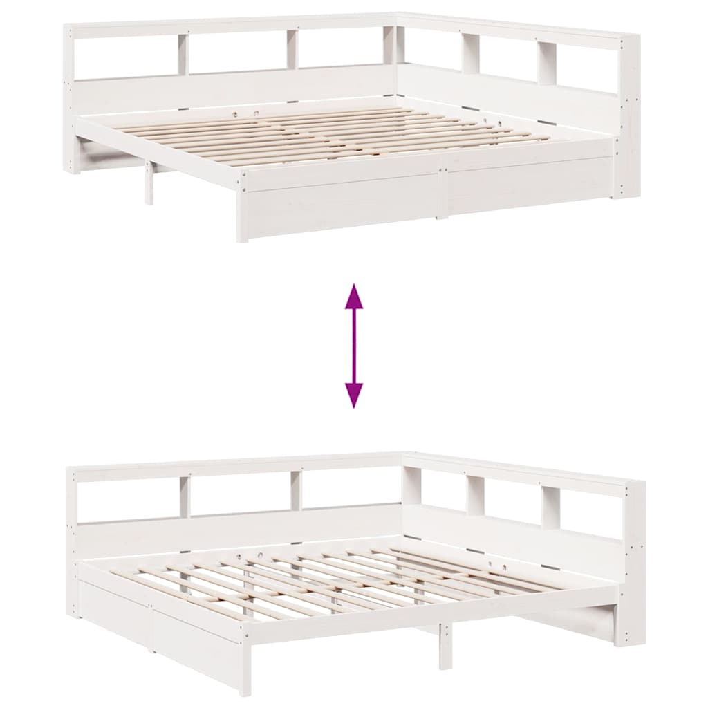 Bookcase Bed without Mattress White 200x200 cm Solid Wood Pine