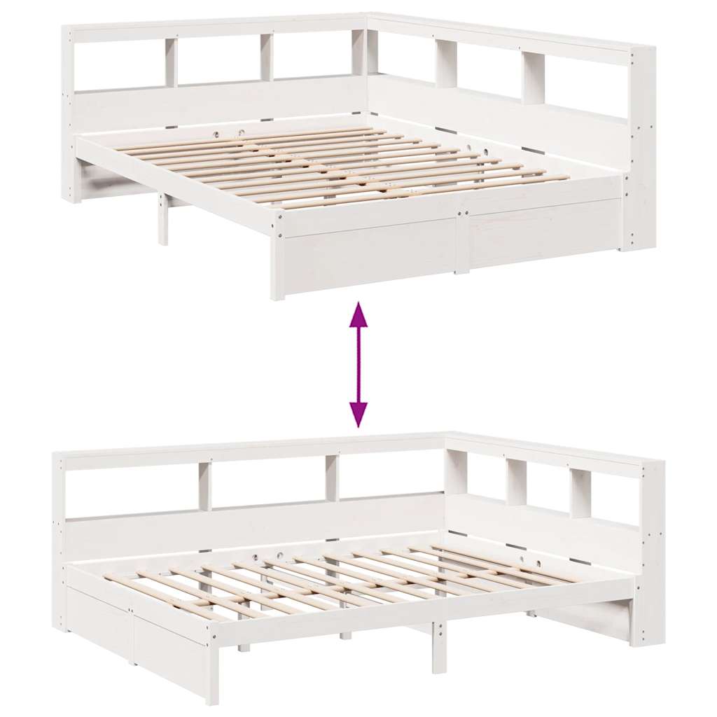Bookcase Bed without Mattress White 160x200 cm Solid Wood Pine