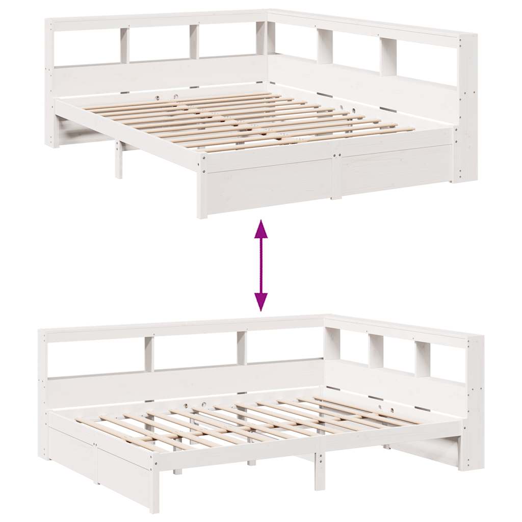 Bookcase Bed without Mattress White 140x200 cm Solid Wood Pine
