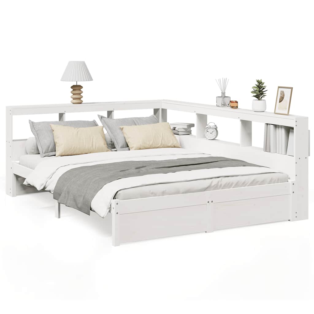 Bookcase Bed without Mattress White 140x190 cm Solid Wood Pine