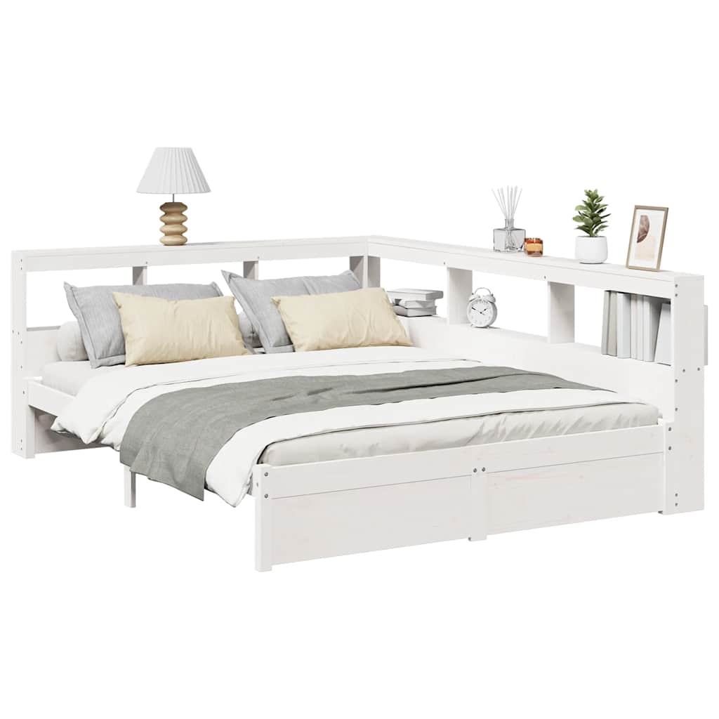 Bookcase Bed without Mattress White 140x190 cm Solid Wood Pine