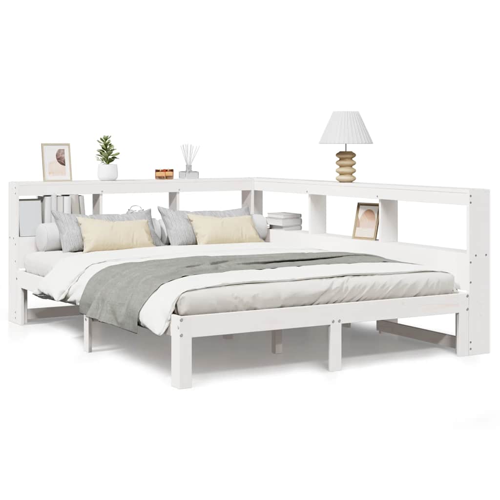 Bookcase Bed without Mattress White 160x200 cm Solid Wood Pine
