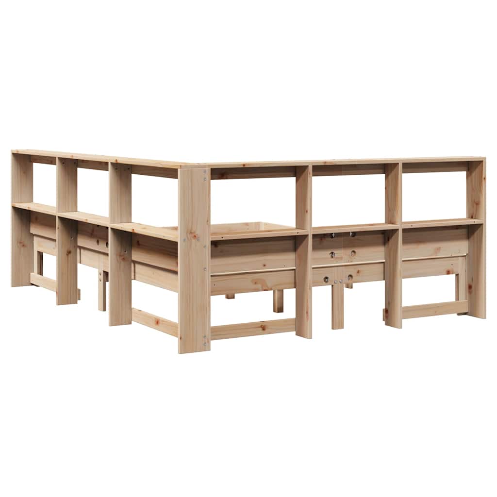 Bookcase Bed without Mattress 150x200 cm King Size Solid Wood Pine
