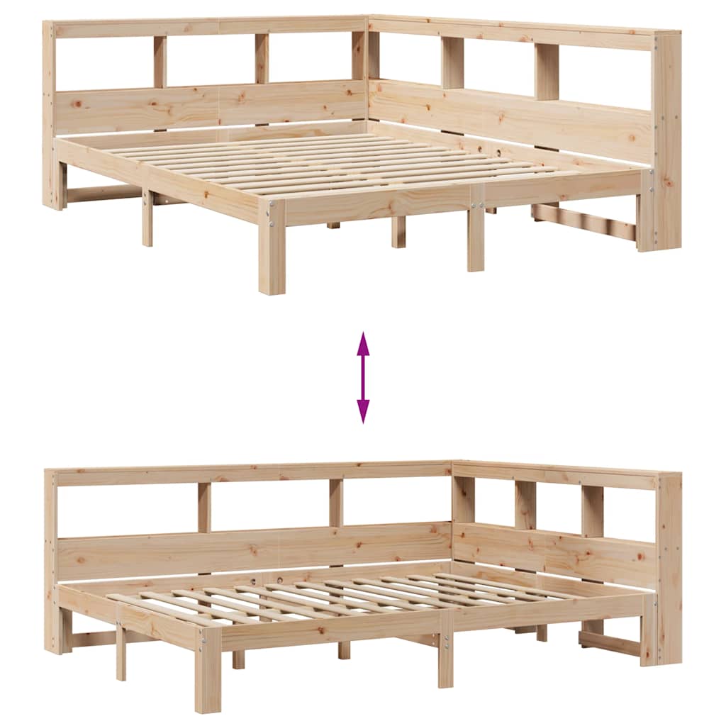 Bookcase Bed without Mattress 150x200 cm King Size Solid Wood Pine