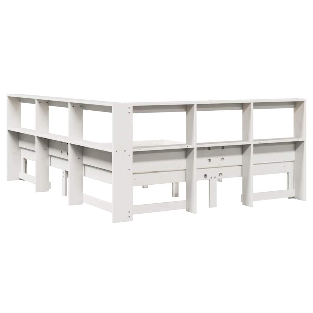 Bookcase Bed without Mattress White 150x200 cm King Size Solid Wood Pine