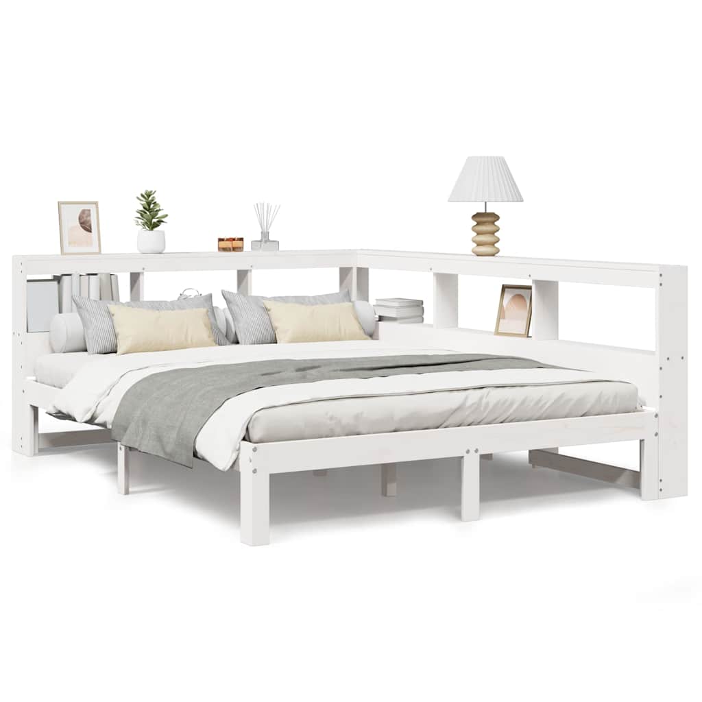 Bookcase Bed without Mattress White 140x200 cm Solid Wood Pine
