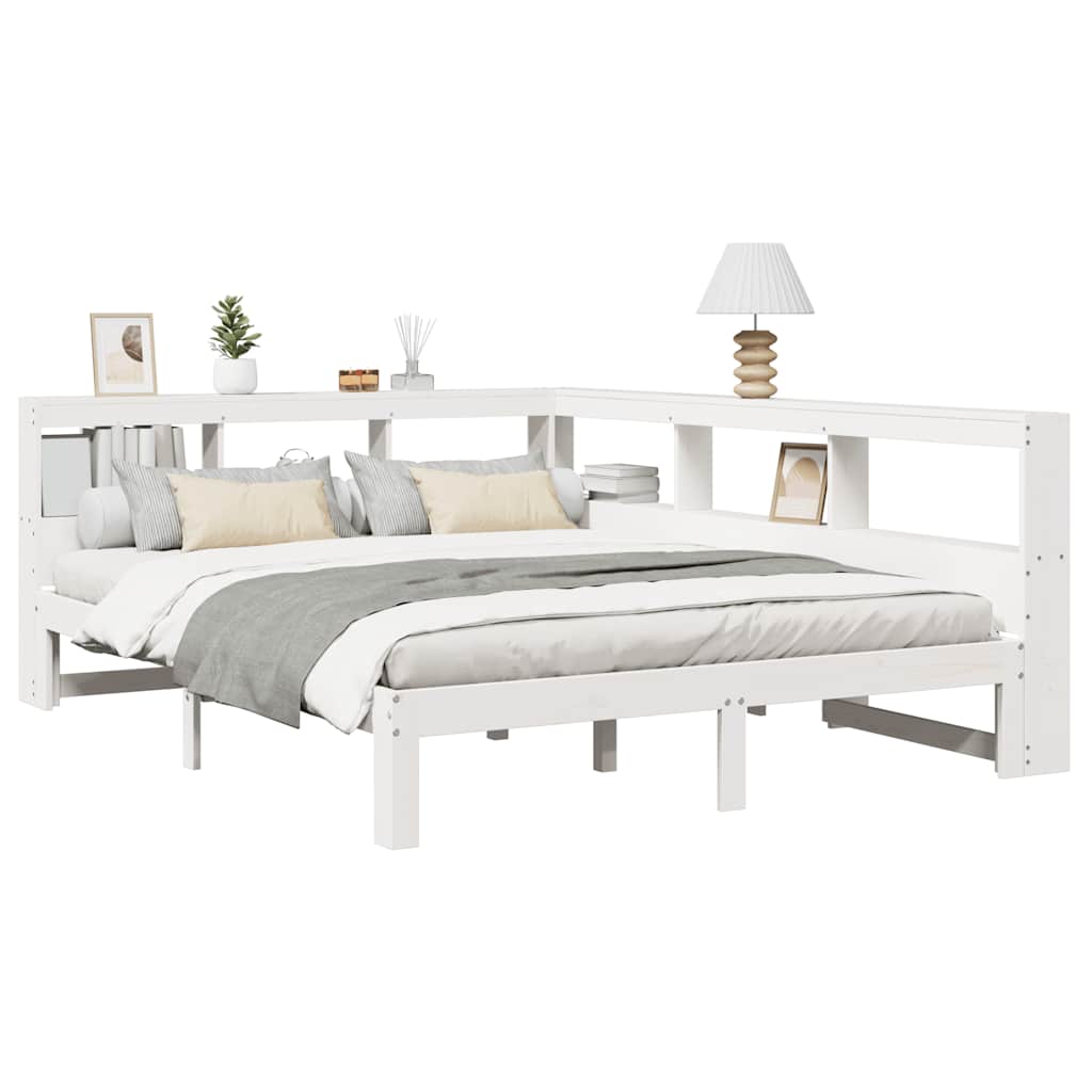 Bookcase Bed without Mattress White 140x200 cm Solid Wood Pine