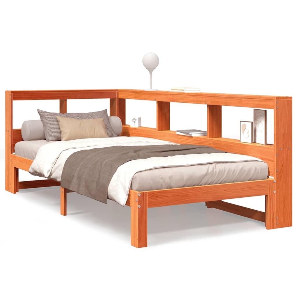 Bookcase Bed without Mattress Wax Brown 100x200 cm Solid Wood Pine