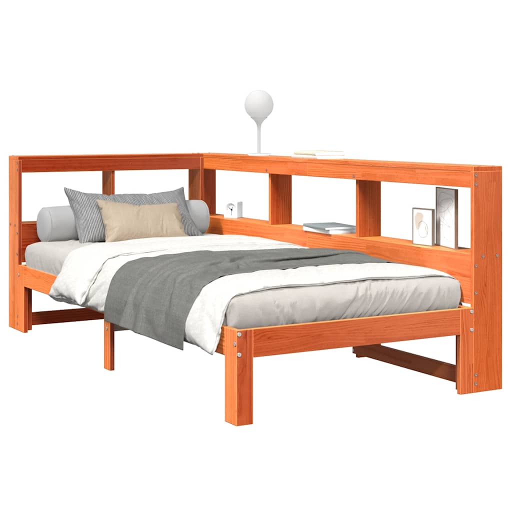 Bookcase Bed without Mattress Wax Brown 100x200 cm Solid Wood Pine