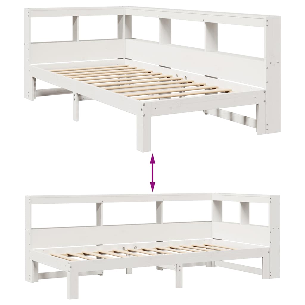 Bookcase Bed without Mattress White 90x200 cm Solid Wood Pine