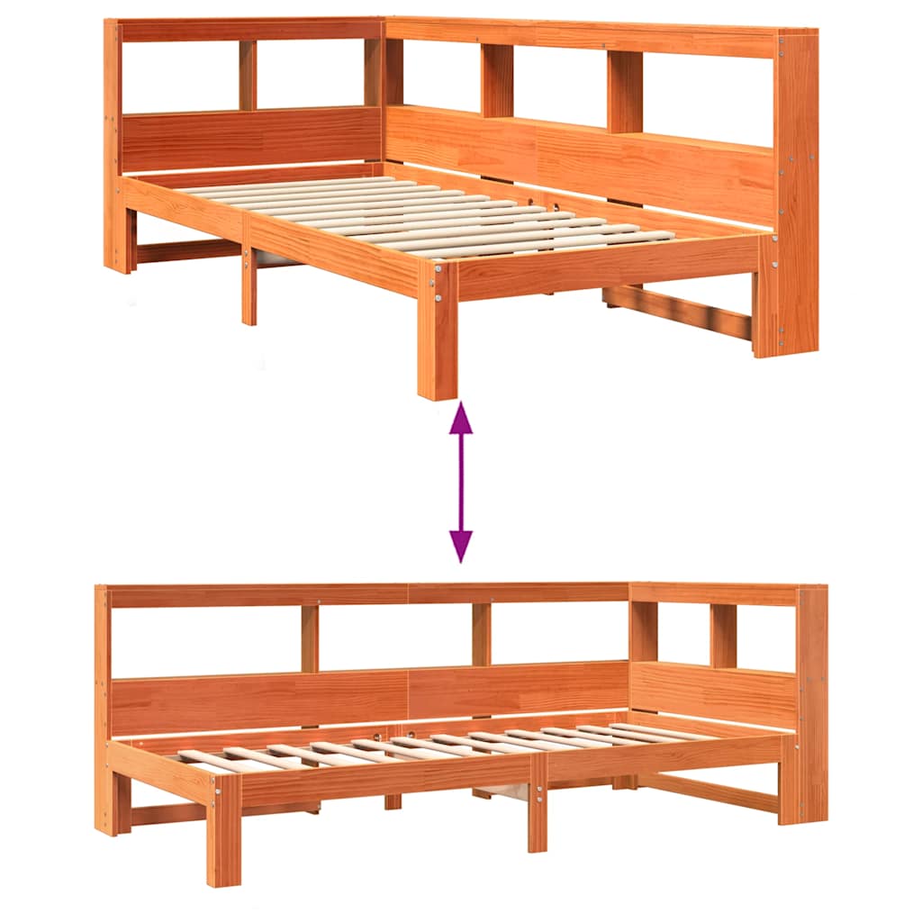 Bookcase Bed without Mattress Wax Brown 90x200 cm Solid Wood Pine