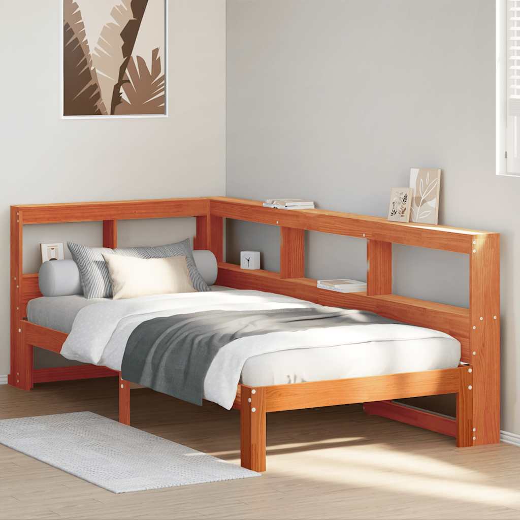 Bookcase Bed without Mattress Wax Brown 90x200 cm Solid Wood Pine