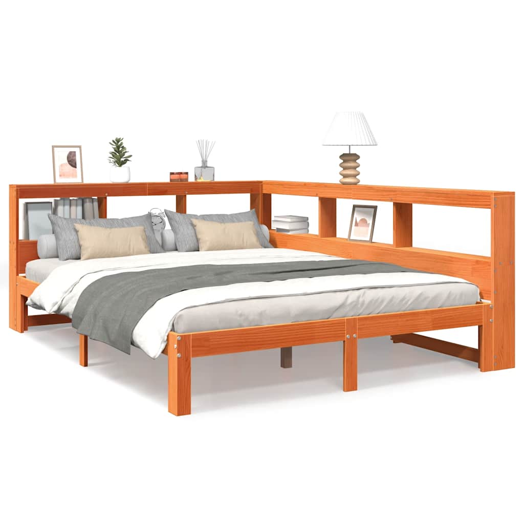 Bookcase Bed without Mattress Wax Brown 140x190 cm Solid Wood Pine